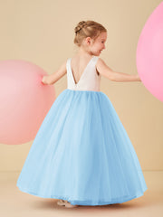 Scoop Neckline V-Back Floor-length Flower Girl Dress Sky Blue