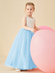 Scoop Neckline V-Back Floor-length Flower Girl Dress Sky Blue