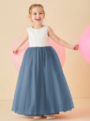Scoop Neckline V-Back Floor-length Flower Girl Dress Slate Blue