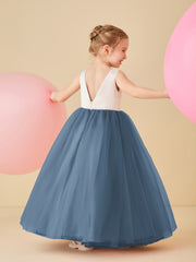 Scoop Neckline V-Back Floor-length Flower Girl Dress Slate Blue