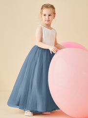 Scoop Neckline V-Back Floor-length Flower Girl Dress Slate Blue