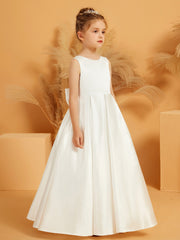 Elegant Satin Sleeveless Flower Girl Dress with Bow