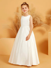 Elegant Satin Sleeveless Flower Girl Dress with Bow