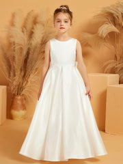 Elegant Satin Sleeveless Flower Girl Dress with Bow
