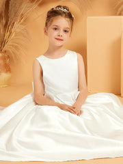 Elegant Satin Sleeveless Flower Girl Dress with Bow