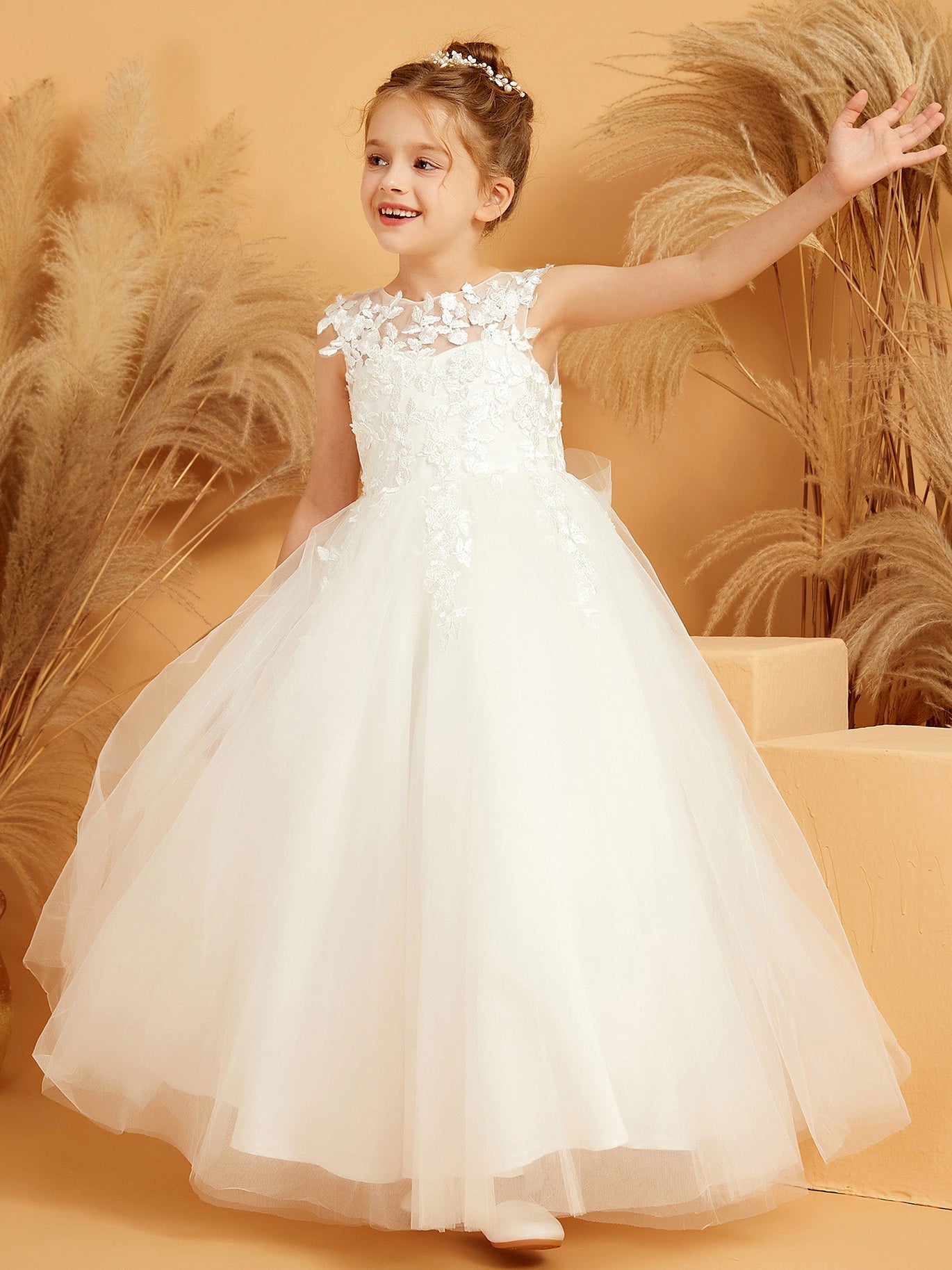 Floor Length Flower Girl Dresses Uk Illusion Ball-Gown/Princess