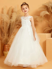 Illusion Ball-Gown/Princess Appliqued Flower Girl Dress