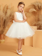 Sleeveless V-neck Knee-length Flower Girl Dress with Bow