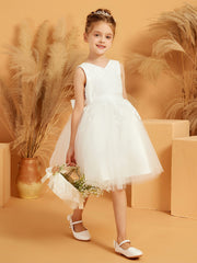 Sleeveless V-neck Knee-length Flower Girl Dress with Bow