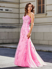 Trumpet/Mermaid Sweep Train Lace Tulle Prom Dresses Lilac Plus Size