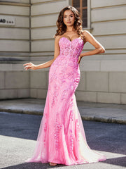 Trumpet/Mermaid Sweep Train Lace Tulle Prom Dresses Dark Navy Plus Size