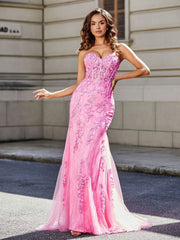 Trumpet/Mermaid Sweep Train Lace Tulle Prom Dresses Yellow Plus Size