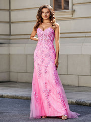 Trumpet/Mermaid Sweep Train Lace Tulle Prom Dresses Lilac Plus Size