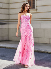Trumpet/Mermaid Sweep Train Lace Tulle Prom Dresses Lilac Plus Size