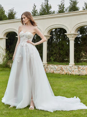 Lace Pearl Applique Strapless Wedding Dress Ivory