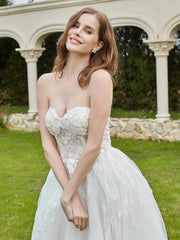 Lace Pearl Applique Strapless Wedding Dress Ivory