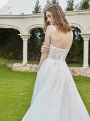 Lace Pearl Applique Strapless Wedding Dress Ivory