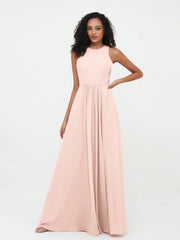 Halter Neck Max Chiffon Dresses with Slit Pearl Pink