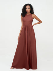 Halter Neck Max Chiffon Dresses with Slit Terracotta