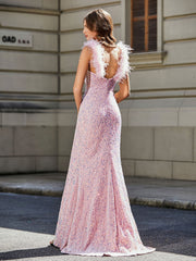 Trumpet/Mermaid Sweep Train Sequin Prom Dresses Ivory Plus Size