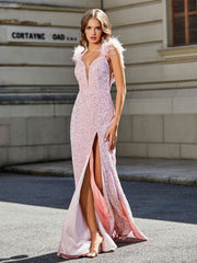 Trumpet/Mermaid Sweep Train Sequin Prom Dresses Blushing Pink Plus Size