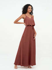 Spaghetti Straps Chiffon Max Dress with Sash Bow Terracotta