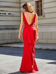 Trumpet/Mermaid Sweep Train Jersey Prom Dresses Red Plus Size