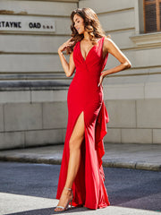 Trumpet/Mermaid Sweep Train Jersey Prom Dresses Red Plus Size