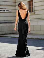 Trumpet/Mermaid Sweep Train Jersey Prom Dresses Black