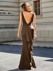 Trumpet/Mermaid Sweep Train Jersey Prom Dresses Brown