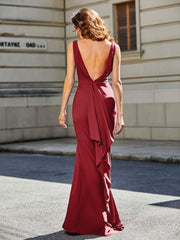 Trumpet/Mermaid Sweep Train Jersey Prom Dresses Burgundy