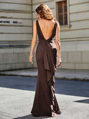 Trumpet/Mermaid Sweep Train Jersey Prom Dresses Chocolate Plus Size
