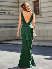 Trumpet/Mermaid Sweep Train Jersey Prom Dresses Dark Green