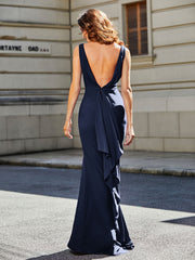 Trumpet/Mermaid Sweep Train Jersey Prom Dresses Dark Navy Plus Size