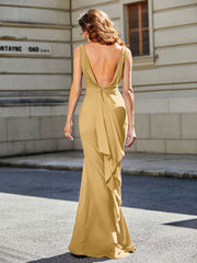 Trumpet/Mermaid Sweep Train Jersey Prom Dresses Gold Plus Size