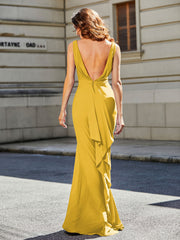Trumpet/Mermaid Sweep Train Jersey Prom Dresses Marigold
