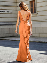 Trumpet/Mermaid Sweep Train Jersey Prom Dresses Orange Plus Size