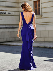 Trumpet/Mermaid Sweep Train Jersey Prom Dresses Royal Blue
