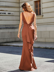 Trumpet/Mermaid Sweep Train Jersey Prom Dresses Rust