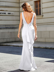 Trumpet/Mermaid Sweep Train Jersey Prom Dresses White