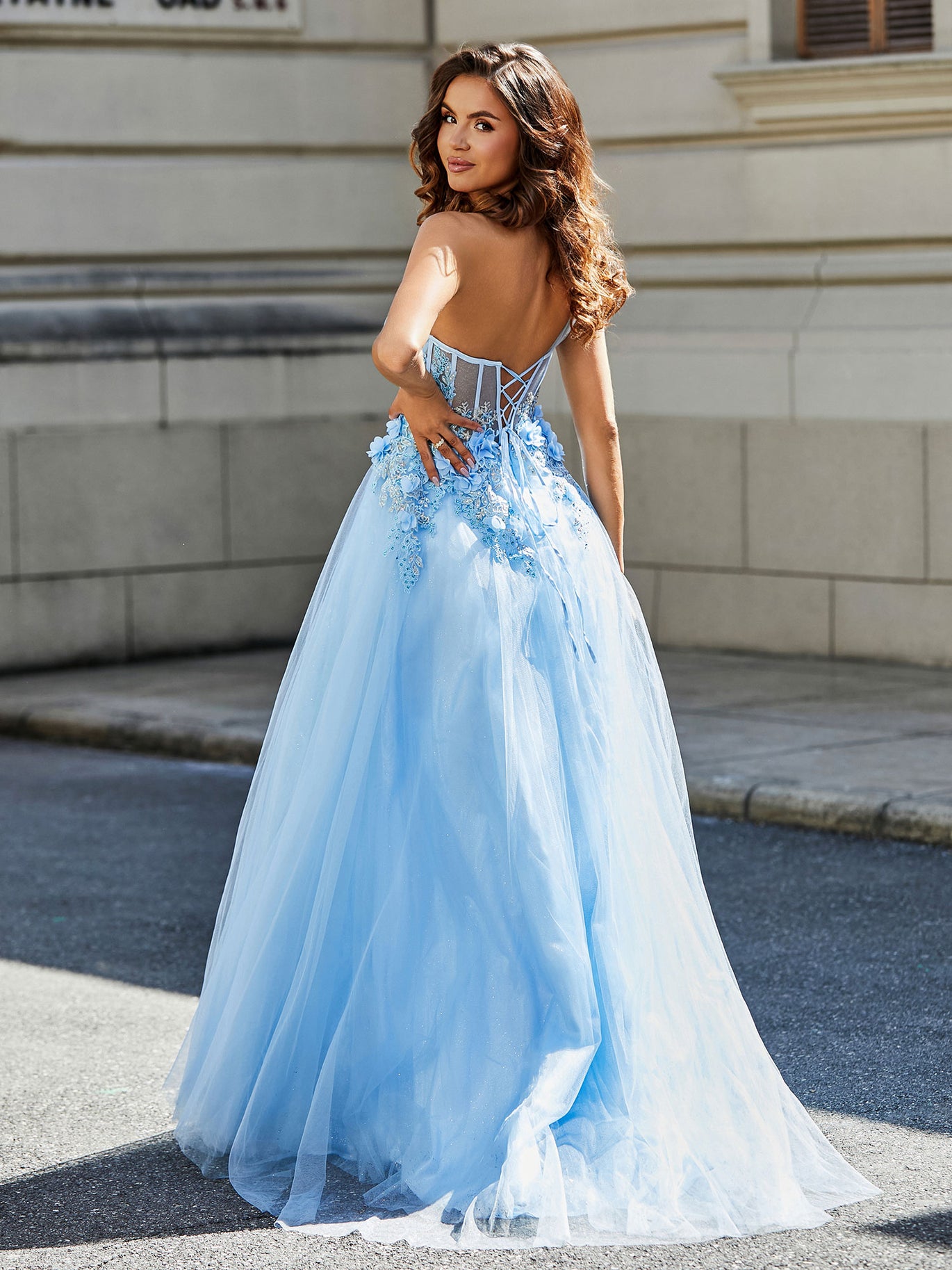 BABARONI Tulle Sky Blue Prom Dresses A-line One Shoulder Floor-length Sleeveless BABARONI UK BABARONI Tulle Sky Blue Prom Dresses A-line One Shoulder Floor-length Sleeveless BABARONI UK