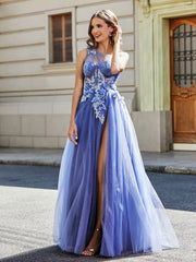 A-line One Shoulder Floor-Length Tulle Prom Dresses Stormy