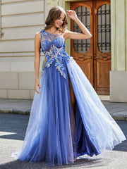A-line One Shoulder Floor-Length Tulle Prom Dresses Stormy Plus Size