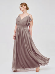 Spaghetti Strap Chiffon Dresses with Shoulder Ruffles Dusk Plus Size