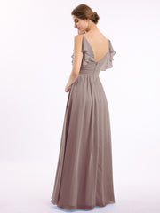 Spaghetti Strap Chiffon Dresses with Shoulder Ruffles Dusk