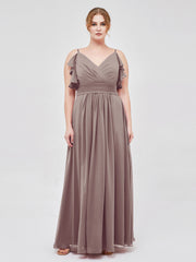 Spaghetti Strap Chiffon Dresses with Shoulder Ruffles Dusk Plus Size