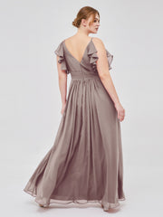 Spaghetti Strap Chiffon Dresses with Shoulder Ruffles Dusk Plus Size