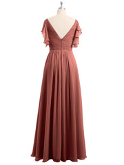 Spaghetti Strap Chiffon Dresses with Shoulder Ruffles Terracotta