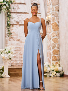 Stunning Sweetheart Neck Spaghetti Straps Chiffon Dresses with Slit Flamingo