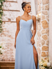 Stunning Sweetheart Neck Spaghetti Straps Chiffon Dresses with Slit Dusty Blue